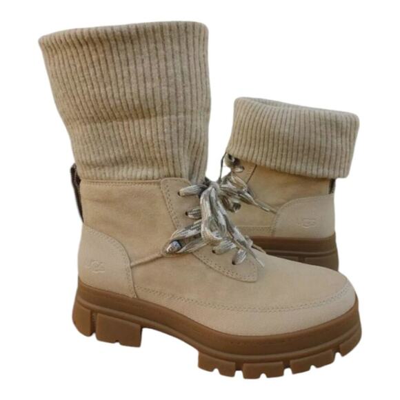 UGG ASHTON HIKER LACE UP MUSTARD SEED Lug Sole SUEDE WOMEN'S BOOTS SIZE 10 - Picture 3 of 12